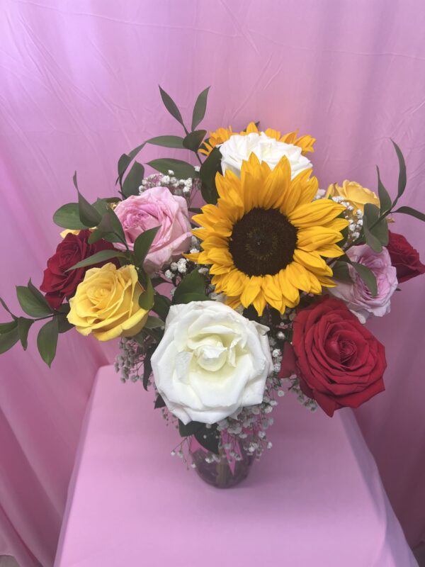 Sun flower and mixed roses